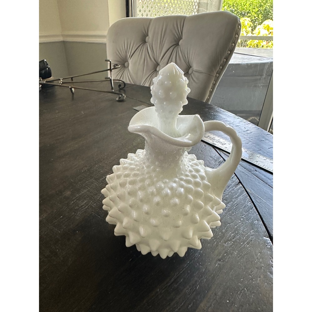Vintage avon White Milk Glass Hobnail Decanter Cruet with Stopper 6"